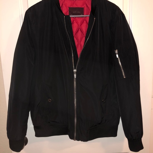 black bomber jacket red inside